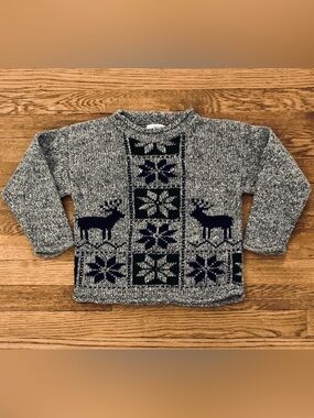 Vintage KITESTRINGS Boys Size 5/6 Dark Gray Winter Holiday Snowflake Sweater